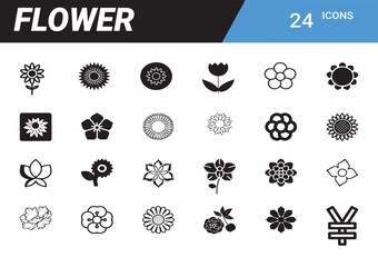 Poster - Floral Icon Collection: A comprehensive collection of 24 meticulously crafted floral icons, each offering a unique representation of botanical beauty.