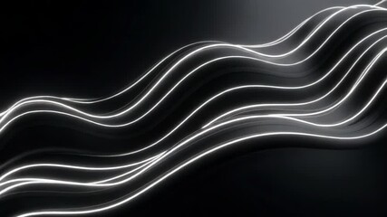 Poster - Glowing white lines create a smooth, wavy pattern against a dark background