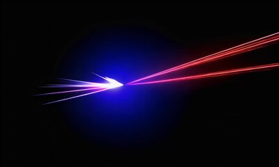 Fototapete - Beams of laser light in purple, red, and blue colors against a black background.