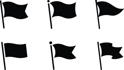 Fototapete - Collection of six simple black flag icons in various shapes on a white background