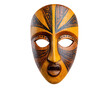 © Alice a. - Hand painted wooden mask with intricate tribal patterns, orange and black color, cultural artifact, traditional design, expressive face, isolated on transparency background