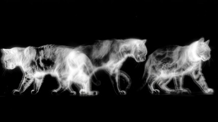 Poster - Three feline figures in motion, ethereal and abstract.