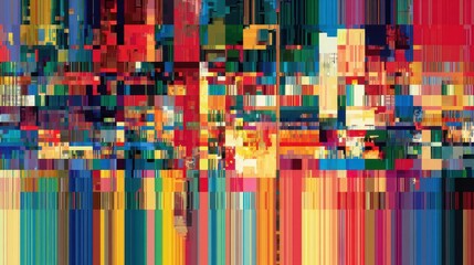 Poster - Vibrant abstract design with pixelated blocks and bold colors.