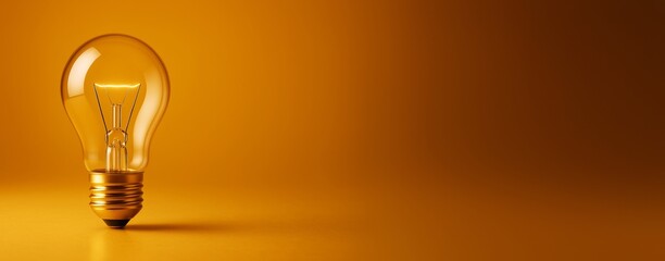 Aufkleber - Light bulb standing on orange surface with orange gradient background for business concept and clean mockup design with copy space on the right.