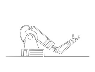 Leinwandbilder - Continuous one line drawing of robot arm machine for industry. Robotic arm technology outline illustration. Editable vector.