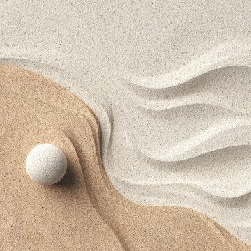 Beige sand, flowing lines, white sphere