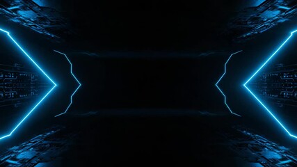 Poster - A futuristic tunnel with glowing blue neon lights creates a sense of depth and technological advancement