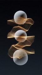 Poster - Abstract composition of three spheres and golden light trails.