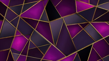 Poster - Abstract geometric pattern of overlapping triangles in shades of purple and gold.