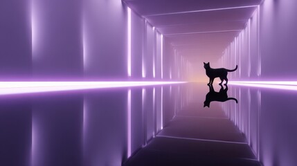 Poster - A  purple  corridor  with  a  black  cat  and  reflection.