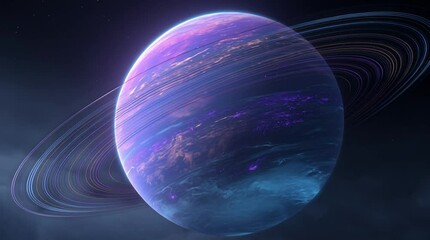 Wall Mural - close-up of an alien planet, glowing with purple, blue and cyan clouds, smooth atmosphere, cosmic gas textures, high contrast lighting, dark black background, no stars, no rings, photorealistic, 8k.