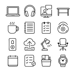 Poster - A collection of office and business icons is shown in a vector graphic.