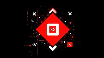 Aufkleber - Abstract design with a central red square symbol.