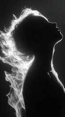 Aufkleber - Silhouette of a woman with ethereal, fiery hair.