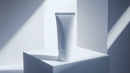 Poster - Blank cosmetic tube on a light gray cube.