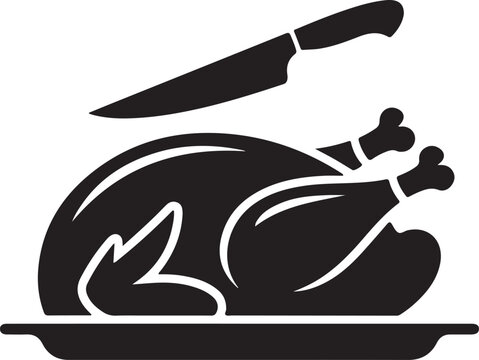 Roasted Turkey With Carving Knife Silhouette Thanksgiving Vector