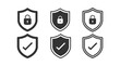 © Abir Debnath - Set of security shield icons, security shields logotypes with check mark and padlock. Security shield symbols. Vector illustration.