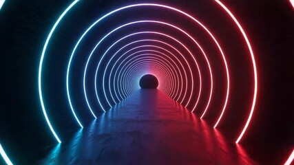 Poster - A futuristic tunnel with glowing neon circles creates an abstract and vibrant background