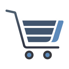 Poster - Flat shopping cart icon with blue basket and grey wheels