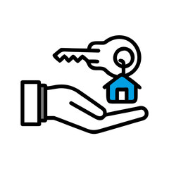 Poster - Black outline icon of hand with house key