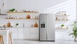 © ЮРИЙ ПОЗДНИКОВ - Modern refrigerator standing in a bright minimalist kitchen