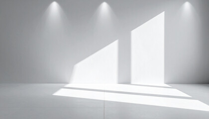 Poster - Abstract white background with white light and grey shadow empty light interior with copy space for creative studio backdrop project
