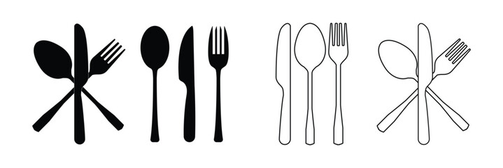 Poster - Cutlery icon. Spoon, forks, knife, plate. restaurant business concept, vector illustration.
