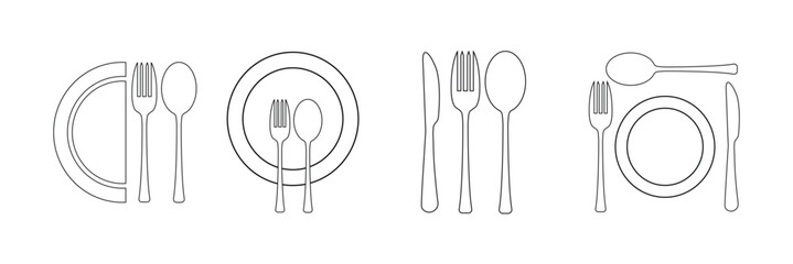 Poster - Minimal and Bold Cutlery Icons – Fork, Spoon, Knife and Dish Symbol Pack for Restaurant UI and Food Branding. vector.
