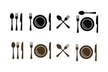 Poster - Cutlery Icon Set – Spoon, Fork, Knife and Plate Symbols for Restaurant Menu, Food App and Dining UI. vector.
