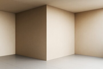 Poster - Minimalist empty room with soft warm lighting and geometric wall structure, modern architectural background concept with clean graphic aesthetics.