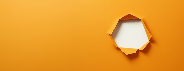 Aufkleber - Torn orange paper with hole revealing blank white space, clean background for creative advertising, graphic design or mockup template concept.