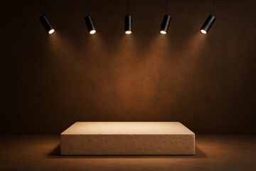 Aufkleber - Minimal product display podium with spotlights on brown textured background for branding or promotion mockup template concept.