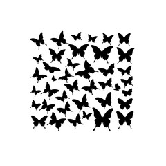 Poster - A collection of black butterfly silhouettes arranged on a white space