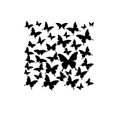Poster - A collection of black butterfly silhouettes arranged on white background