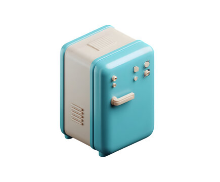 Retro charm radiates from a minimalist blue and cream refrigerator, an appliance design with clean lines and a fun throwback style, transparent background