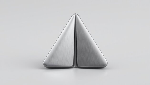 a minimal clean brushed metal wallet in the shape of a pyramid with hollow interior, no text or branding, isolated on pure white background, ultra high resolution.