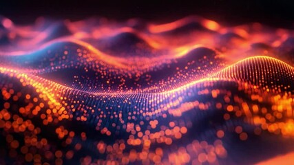 Aufkleber - Digital Pulse: Abstract rendered image showcasing a vibrant digital landscape of interconnected dots. Fluorescent lights ripple across the surface like a wave, offering a look into digital networks.