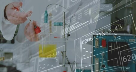 Poster - Lab tech initiating test by drawing from red-capped vial, wiring instrument and recording waveform