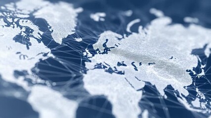 Poster - Global Network: A detailed map of the world is intertwined with a network of lines, visually representing the interconnectedness of the globe, symbolizing globalization, communication.