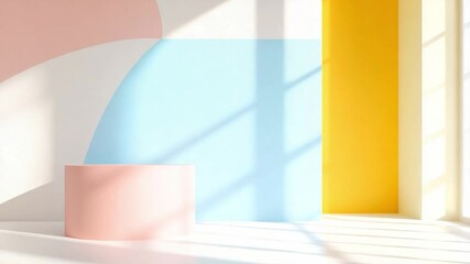 Poster - Minimalistic Pastel Abstract: A visually striking composition of soft pastel hues and geometric shapes, casting captivating shadows that dance across the minimalist surface.
