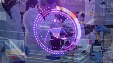 Aufkleber - Activating hologram and guiding scientists pipetting, analyzing microscope for biomedical research
