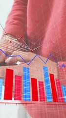 Poster - Animation of financial data processing over caucasian businessman using smartphone