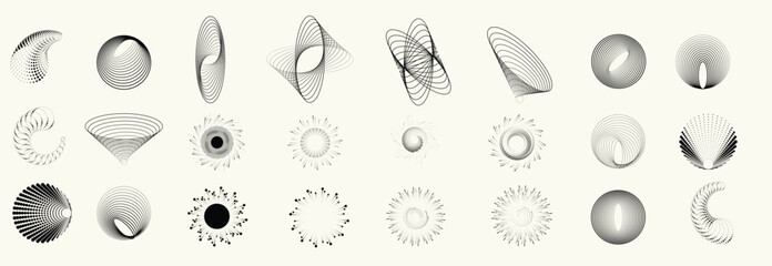 Poster - Collection of vector design elements. Set of logos with lines, stripes and circles. Various forms of line and dots design.Vector logo collection. Bundle of circle icons and elements. Set of lines art.