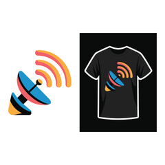 Poster - Stylized Satellite Dish T Shirt Design Vibrant Modern Wireless Communication Concept