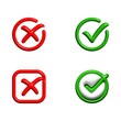© Sh Adobe Stocker - Wrong 3D button red and Right 3D button green.  select, tik, correct, refuse, not, no, emoji icon