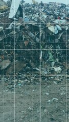 Poster - Animation of red line and financial data processing over wasteland