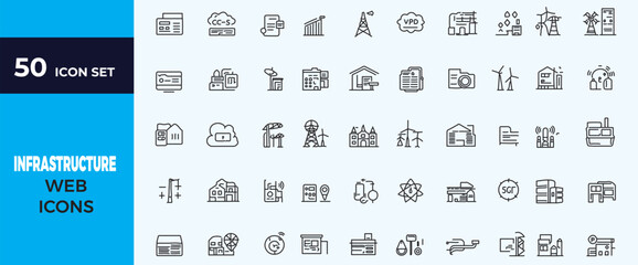 Fototapete - Set of 50 modern thin line icons including business technology communication transport shopping and web design symbols