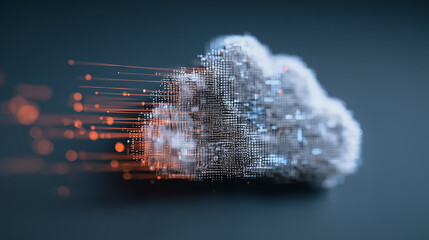 Fototapete - Cloud Data Transfer: A digital rendering of a cloud with data flowing outward, representing the seamless exchange of information in the modern digital age. 