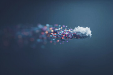 Poster - Whimsical Cloud Formation: A dreamy and artistic cloud drifts gracefully across a calming azure expanse, trailing behind a vibrant, glittering vortex of light. 