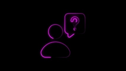 Poster - Silhouette of a person thinking with a question mark in a speech bubble on black background